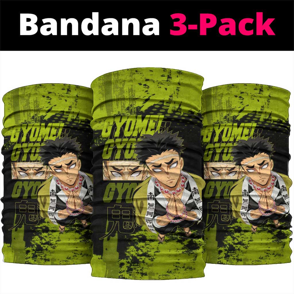 Gyomei Himejima Demon Slayer Bold Green Theme Neck Gaiter with Prayer Pose and Intense Expression Design - The Mazicc