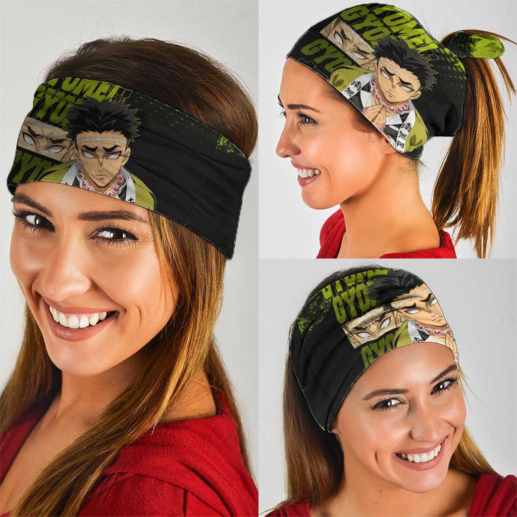 Gyomei Himejima Demon Slayer Bold Green Theme Neck Gaiter with Prayer Pose and Intense Expression Design - The Mazicc
