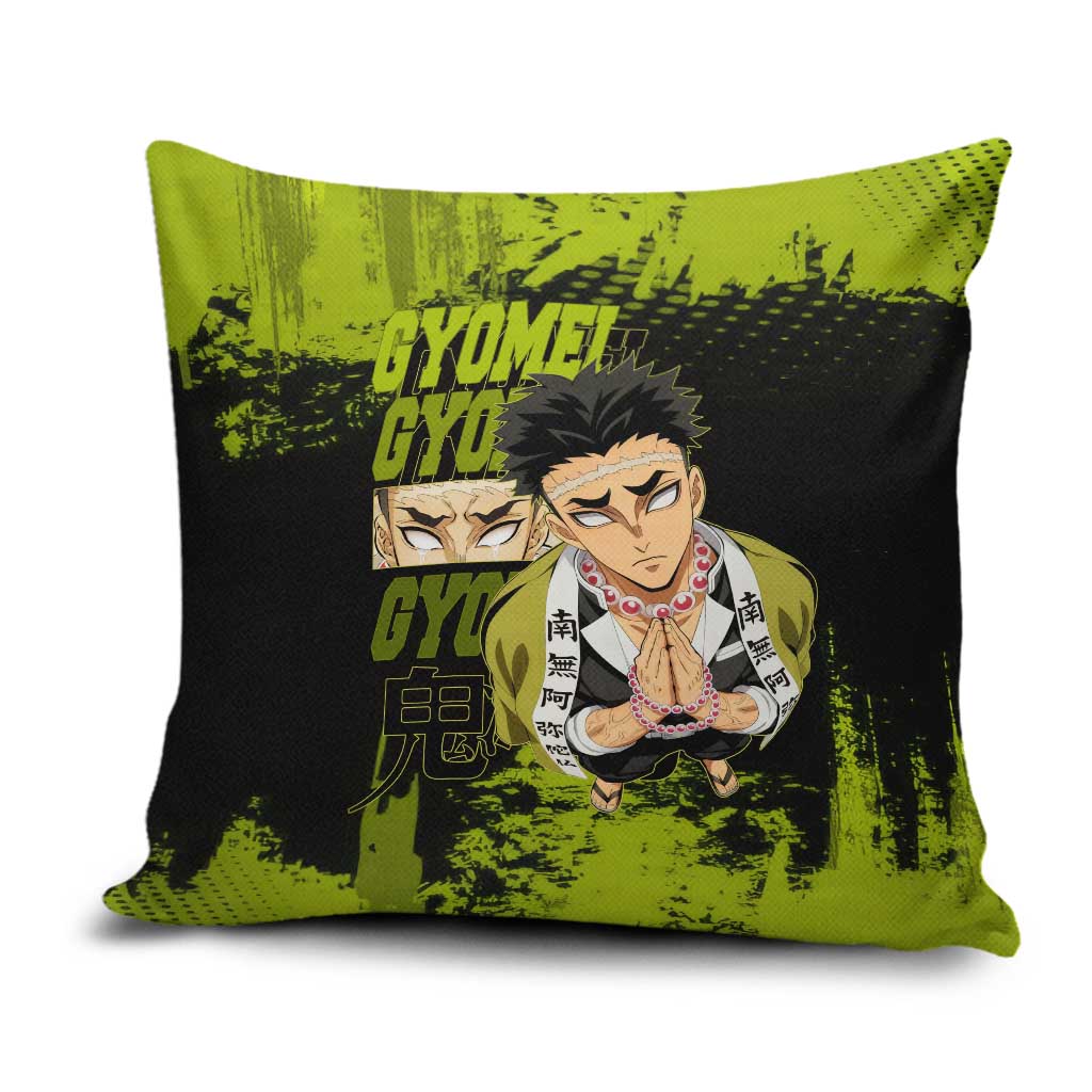 Gyomei Himejima Demon Slayer Bold Green Theme Pillow Cover with Prayer Pose and Intense Expression Design - The Mazicc