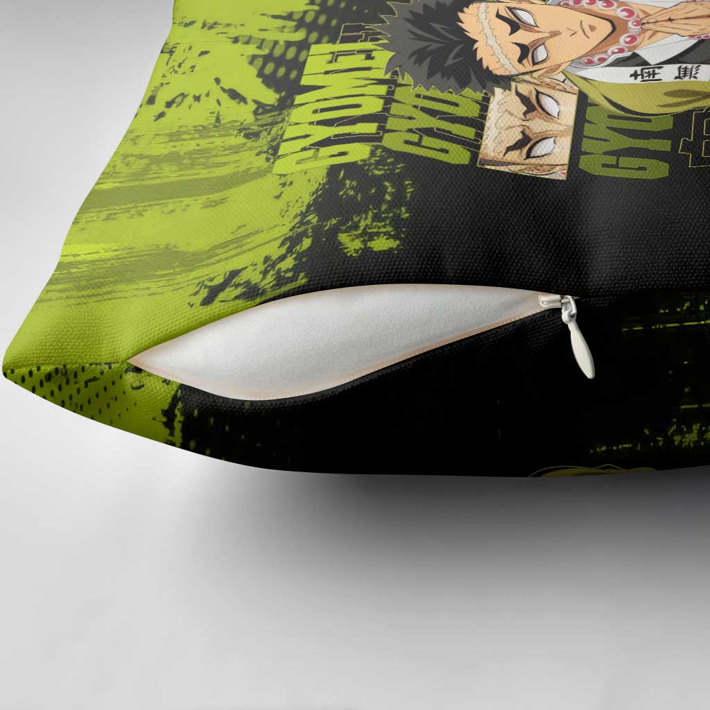 Gyomei Himejima Demon Slayer Bold Green Theme Pillow Cover with Prayer Pose and Intense Expression Design - The Mazicc