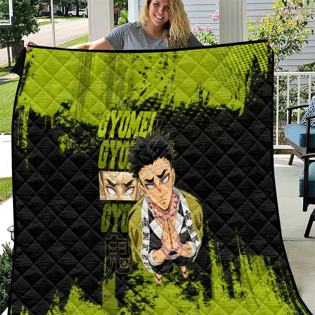 Gyomei Himejima Demon Slayer Bold Green Theme Quilt with Prayer Pose and Intense Expression Design - The Mazicc