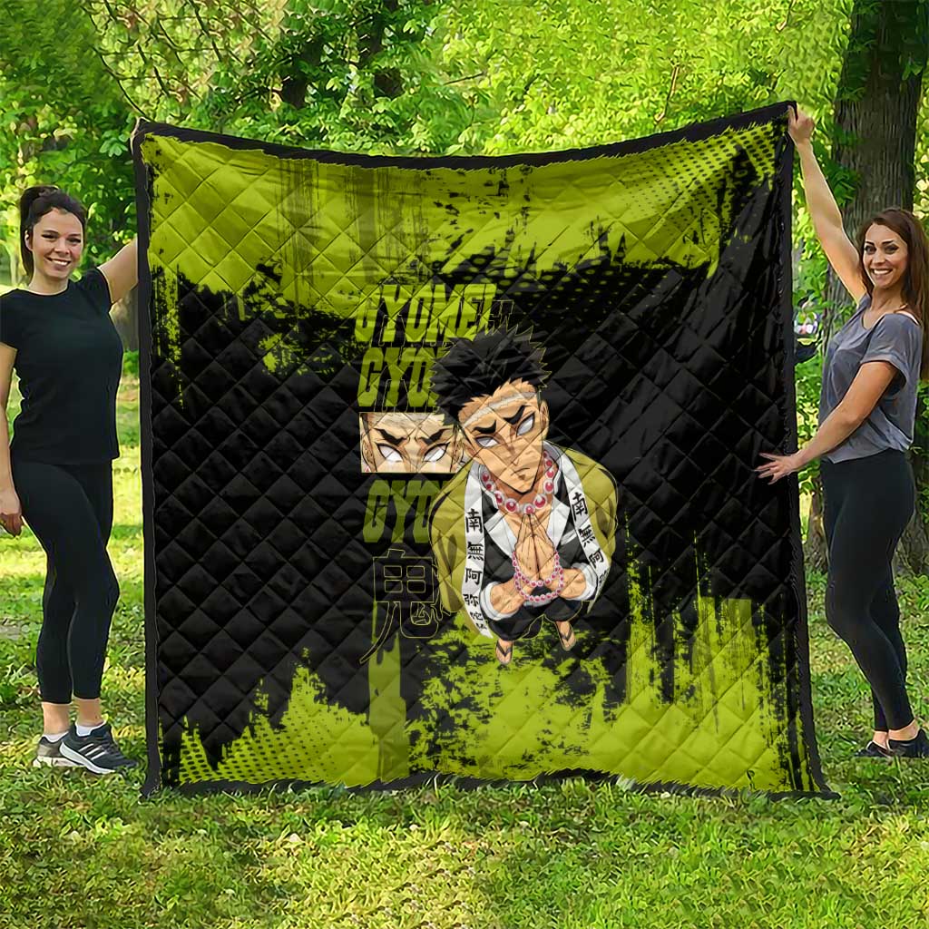 Gyomei Himejima Demon Slayer Bold Green Theme Quilt with Prayer Pose and Intense Expression Design - The Mazicc
