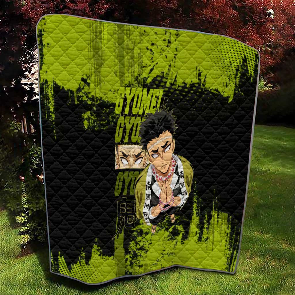 Gyomei Himejima Demon Slayer Bold Green Theme Quilt with Prayer Pose and Intense Expression Design - The Mazicc