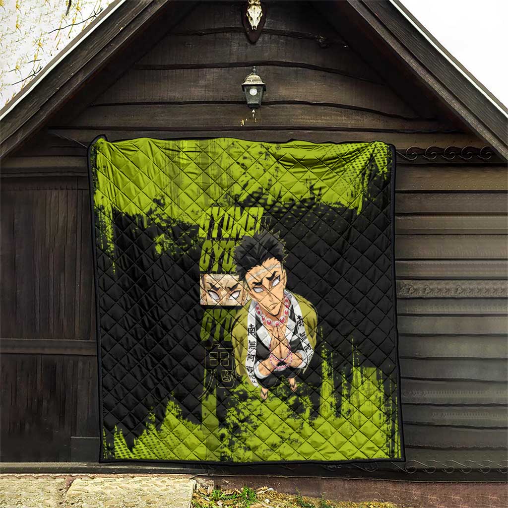 Gyomei Himejima Demon Slayer Bold Green Theme Quilt with Prayer Pose and Intense Expression Design - The Mazicc