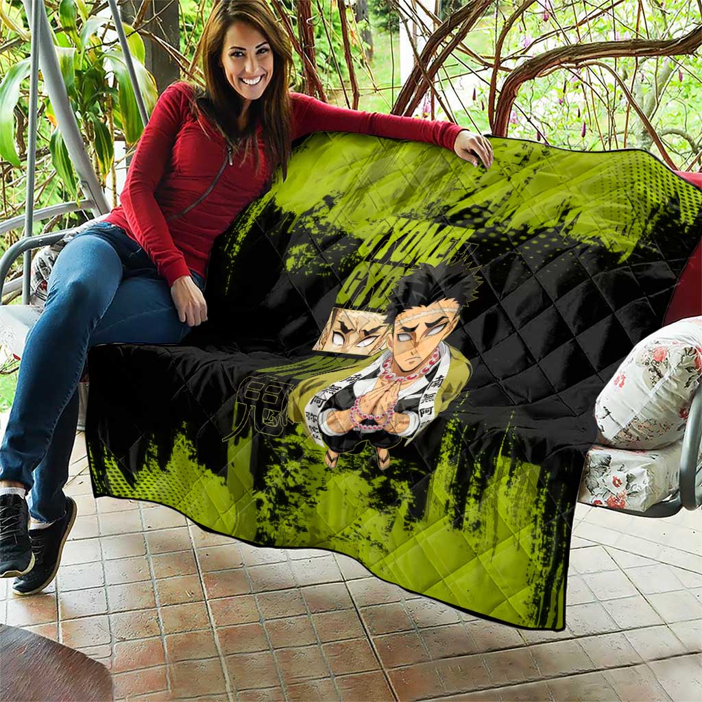 Gyomei Himejima Demon Slayer Bold Green Theme Quilt with Prayer Pose and Intense Expression Design - The Mazicc
