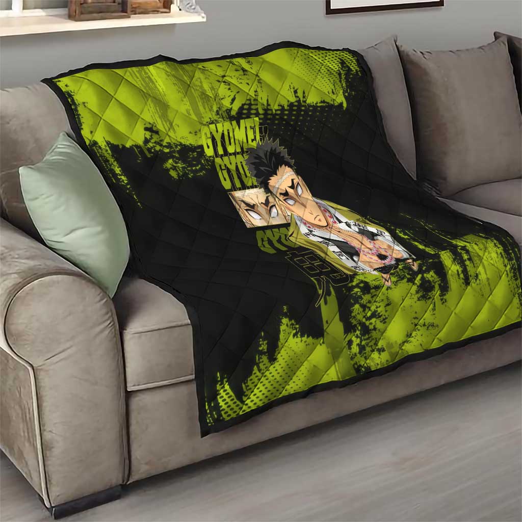 Gyomei Himejima Demon Slayer Bold Green Theme Quilt with Prayer Pose and Intense Expression Design - The Mazicc