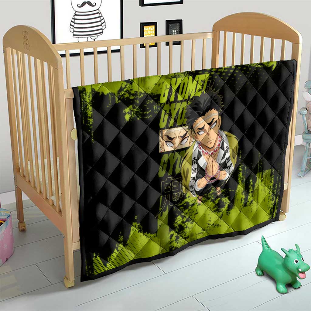 Gyomei Himejima Demon Slayer Bold Green Theme Quilt with Prayer Pose and Intense Expression Design - The Mazicc