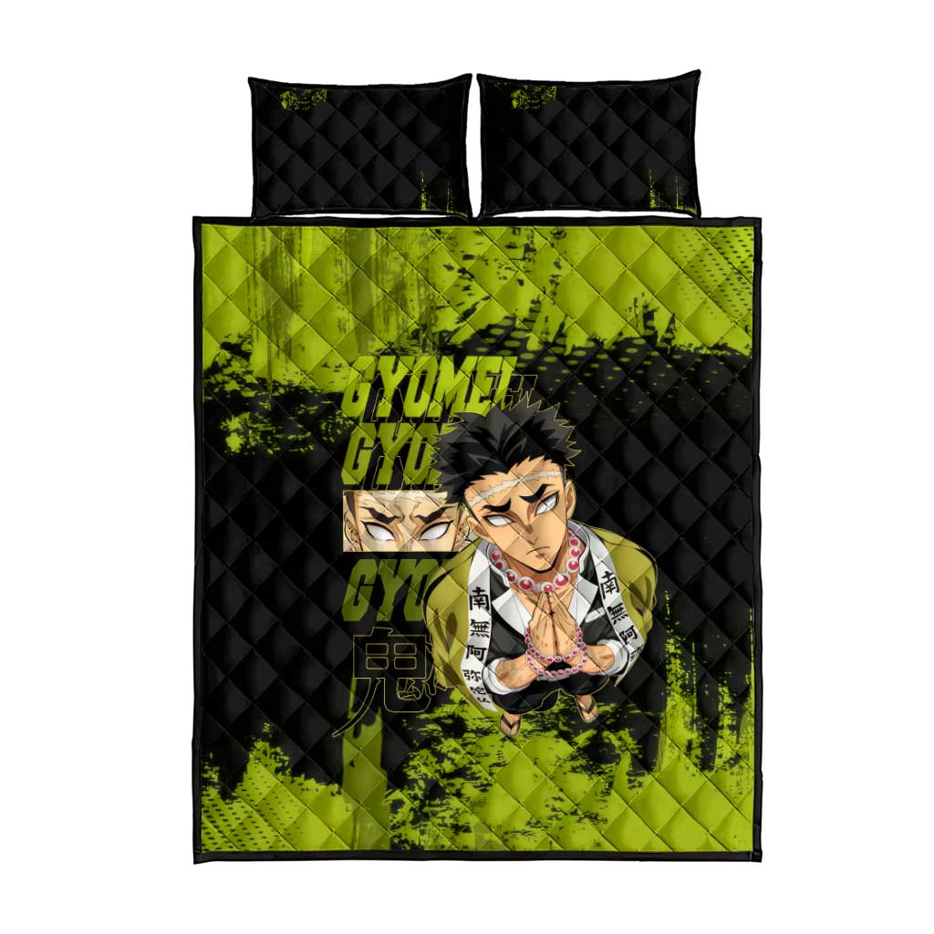 Gyomei Himejima Demon Slayer Bold Green Theme Quilt Bed Set with Prayer Pose and Intense Expression Design - The Mazicc