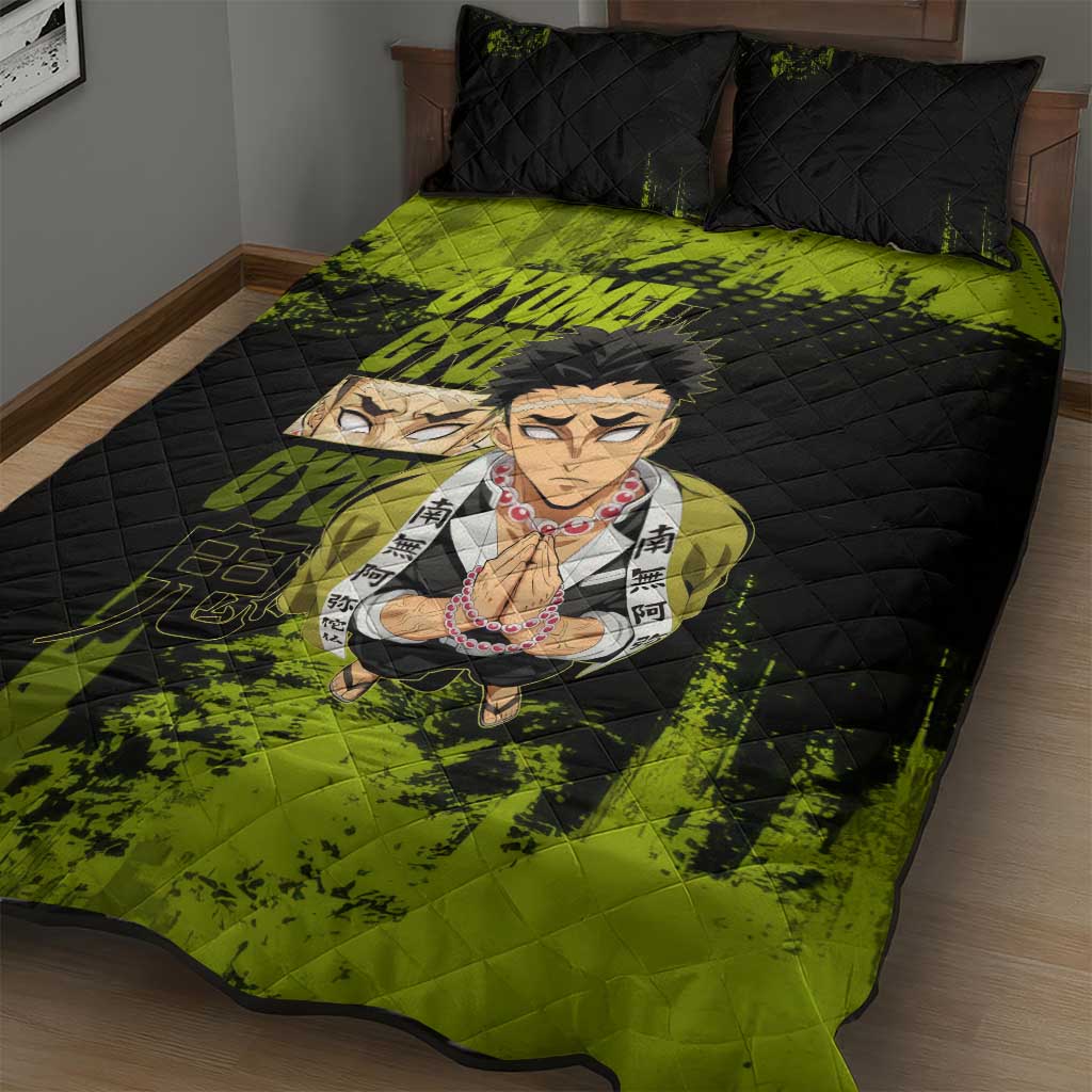 Gyomei Himejima Demon Slayer Bold Green Theme Quilt Bed Set with Prayer Pose and Intense Expression Design - The Mazicc