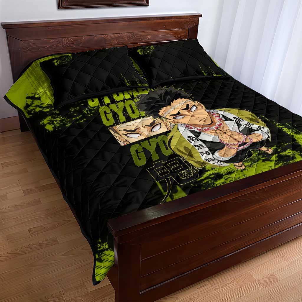 Gyomei Himejima Demon Slayer Bold Green Theme Quilt Bed Set with Prayer Pose and Intense Expression Design - The Mazicc
