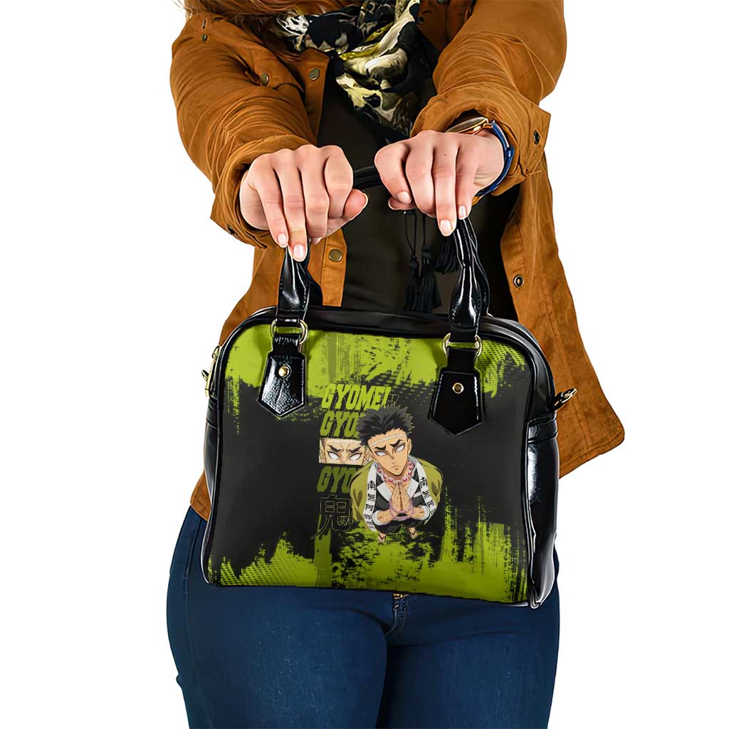 Gyomei Himejima Demon Slayer Bold Green Theme Shoulder Handbag with Prayer Pose and Intense Expression Design - The Mazicc