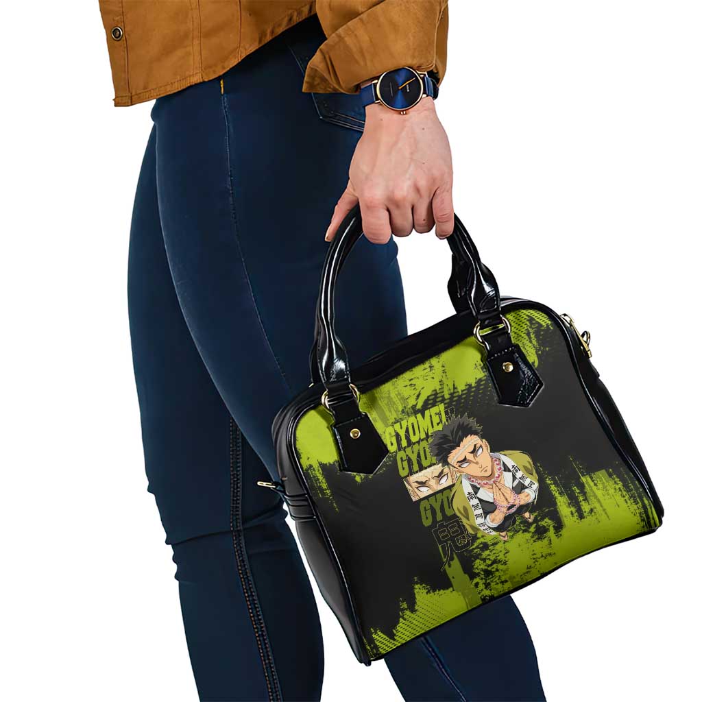 Gyomei Himejima Demon Slayer Bold Green Theme Shoulder Handbag with Prayer Pose and Intense Expression Design - The Mazicc