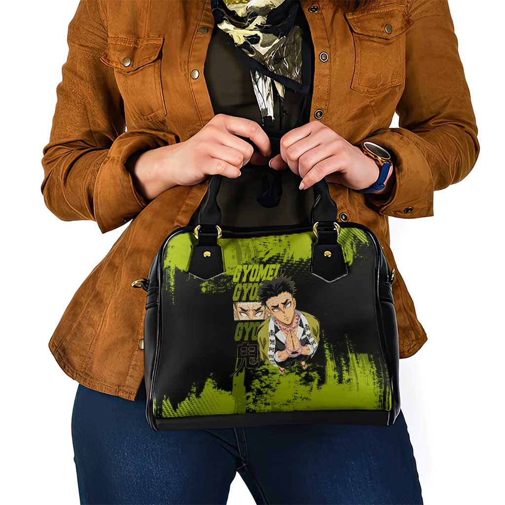 Gyomei Himejima Demon Slayer Bold Green Theme Shoulder Handbag with Prayer Pose and Intense Expression Design - The Mazicc