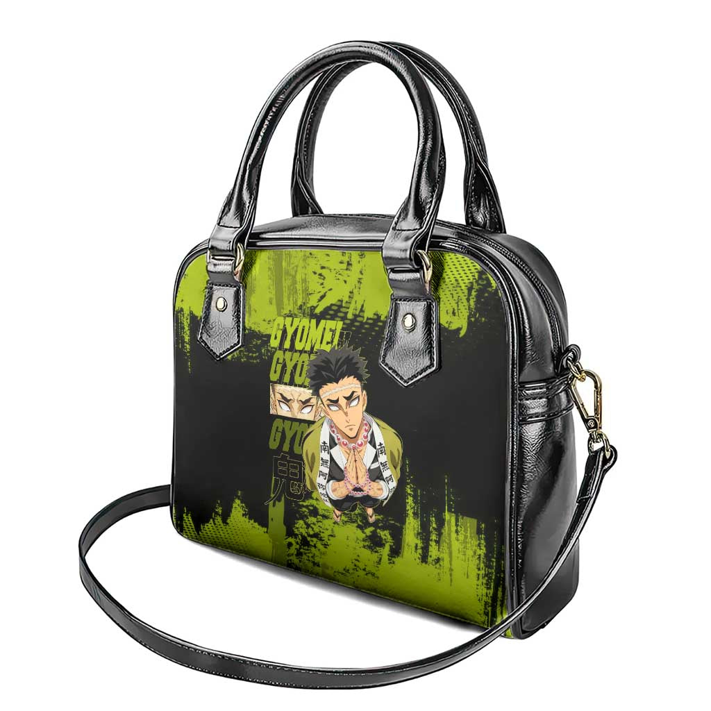 Gyomei Himejima Demon Slayer Bold Green Theme Shoulder Handbag with Prayer Pose and Intense Expression Design - The Mazicc