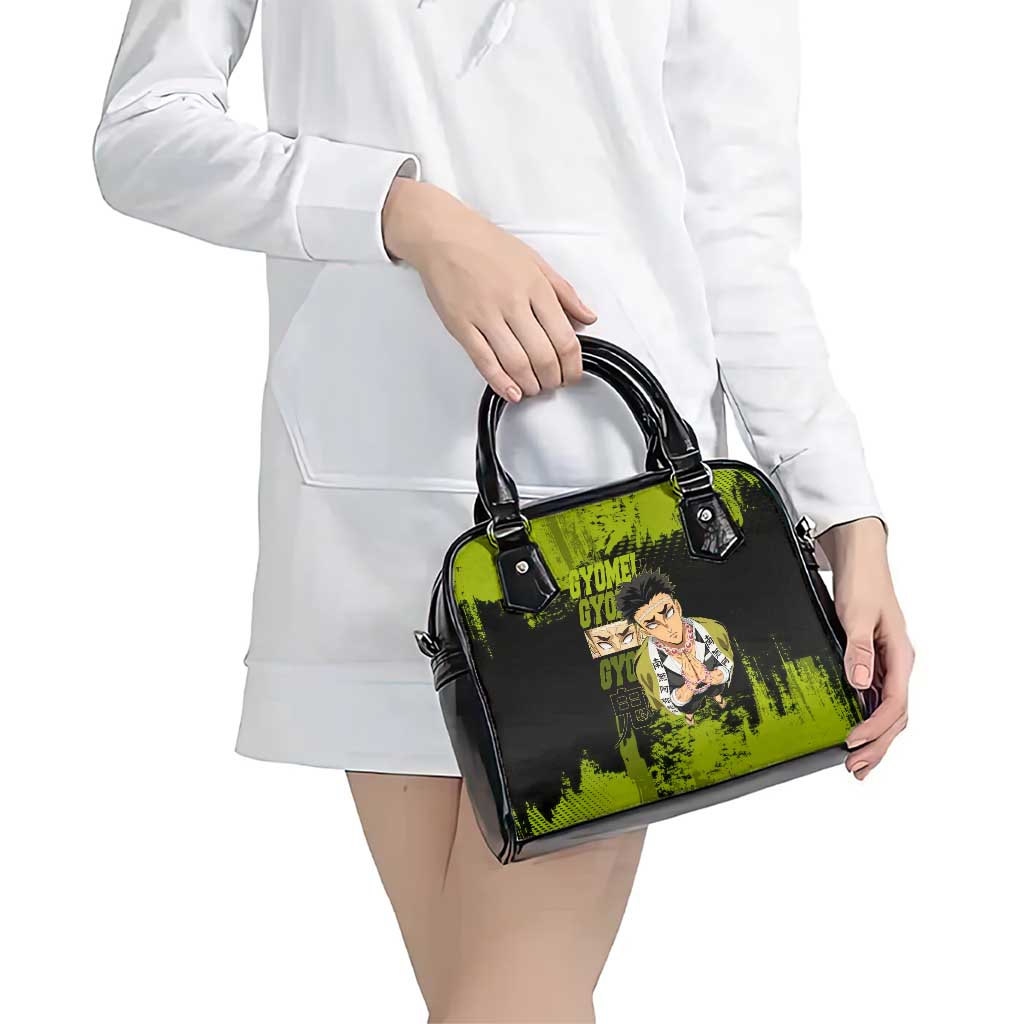 Gyomei Himejima Demon Slayer Bold Green Theme Shoulder Handbag with Prayer Pose and Intense Expression Design - The Mazicc