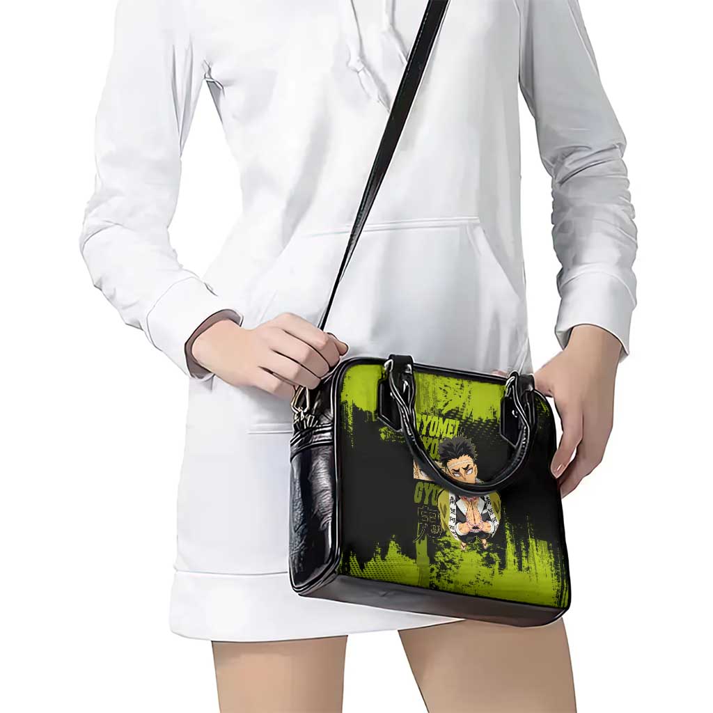 Gyomei Himejima Demon Slayer Bold Green Theme Shoulder Handbag with Prayer Pose and Intense Expression Design - The Mazicc