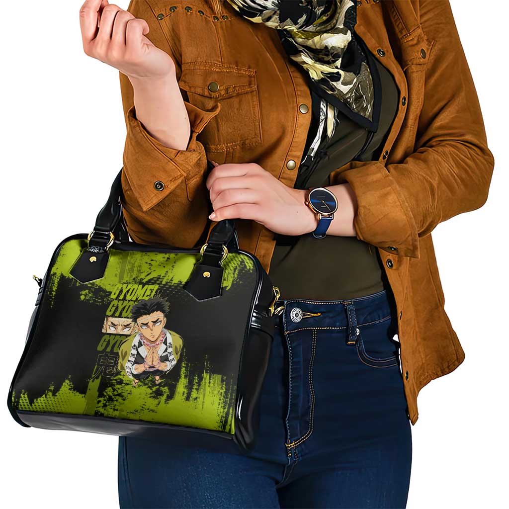 Gyomei Himejima Demon Slayer Bold Green Theme Shoulder Handbag with Prayer Pose and Intense Expression Design - The Mazicc