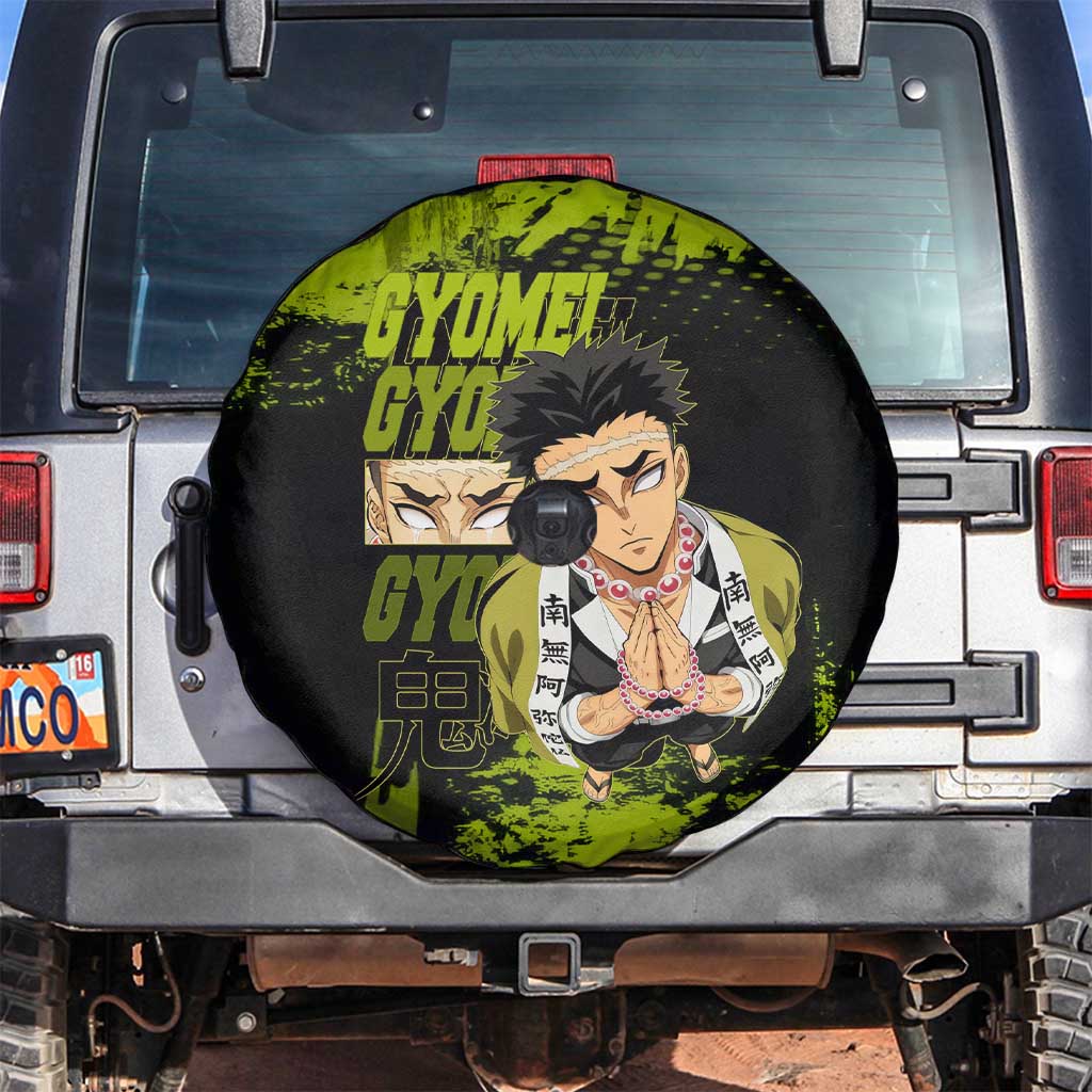 Gyomei Himejima Demon Slayer Bold Green Theme Spare Tire Cover with Prayer Pose and Intense Expression Design - The Mazicc