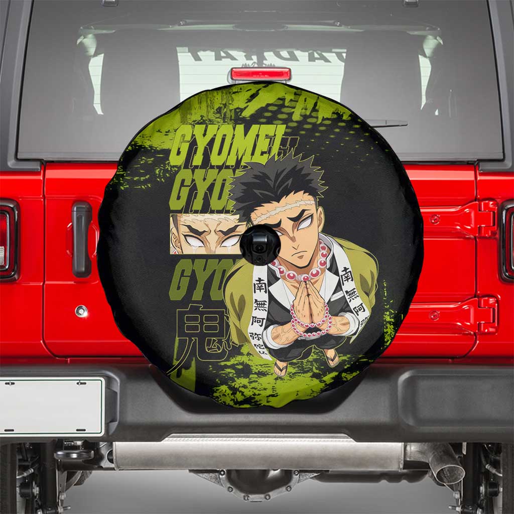 Gyomei Himejima Demon Slayer Bold Green Theme Spare Tire Cover with Prayer Pose and Intense Expression Design - The Mazicc
