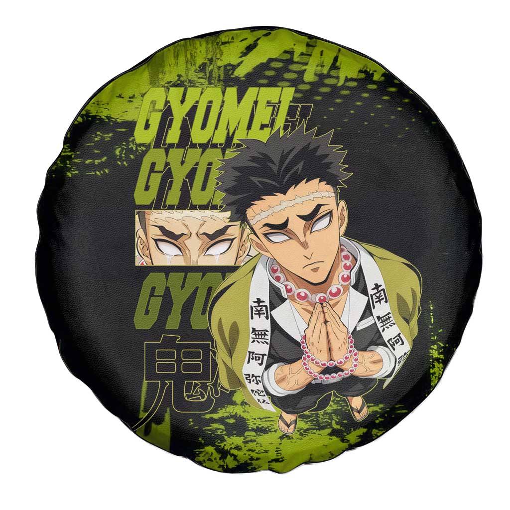 Gyomei Himejima Demon Slayer Bold Green Theme Spare Tire Cover with Prayer Pose and Intense Expression Design - The Mazicc