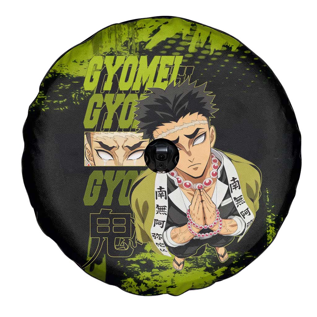 Gyomei Himejima Demon Slayer Bold Green Theme Spare Tire Cover with Prayer Pose and Intense Expression Design - The Mazicc