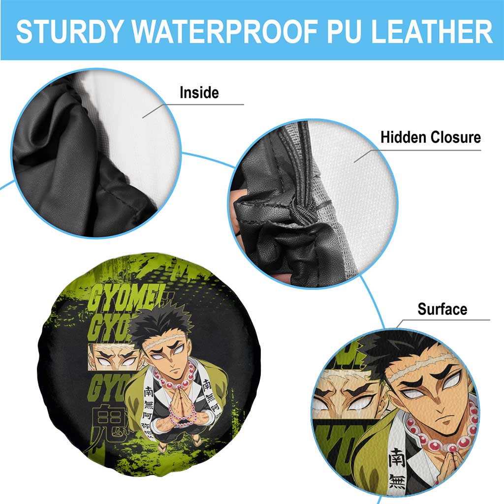 Gyomei Himejima Demon Slayer Bold Green Theme Spare Tire Cover with Prayer Pose and Intense Expression Design - The Mazicc