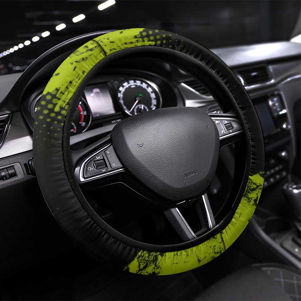 Gyomei Himejima Demon Slayer Bold Green Theme Steering Wheel Cover with Prayer Pose and Intense Expression Design - The Mazicc