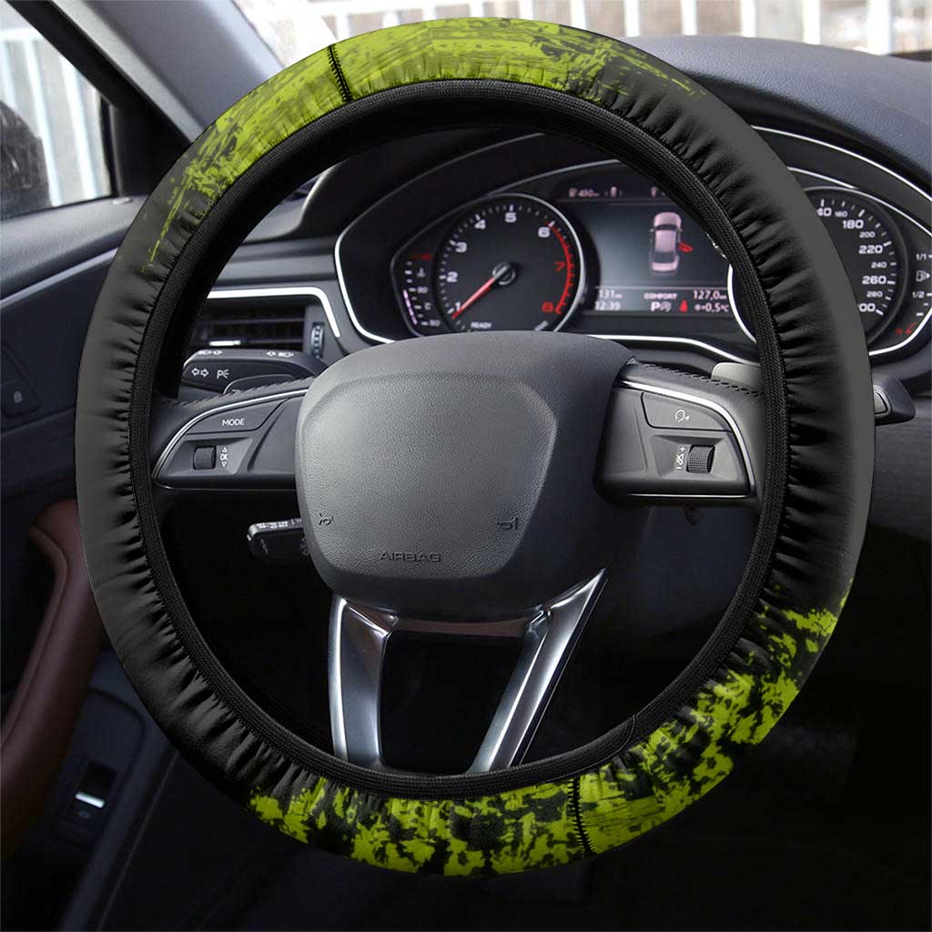 Gyomei Himejima Demon Slayer Bold Green Theme Steering Wheel Cover with Prayer Pose and Intense Expression Design - The Mazicc