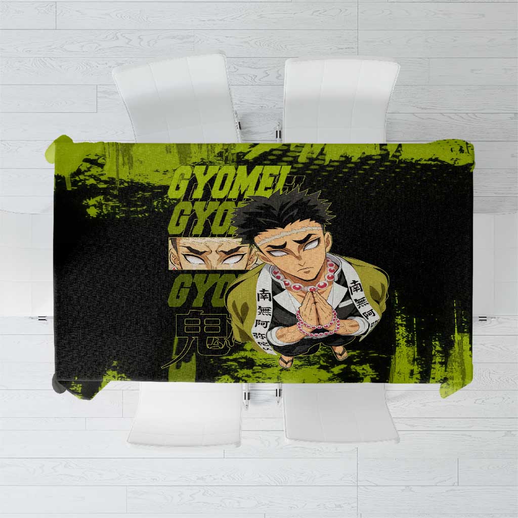 Gyomei Himejima Demon Slayer Bold Green Theme Tablecloth with Prayer Pose and Intense Expression Design - The Mazicc