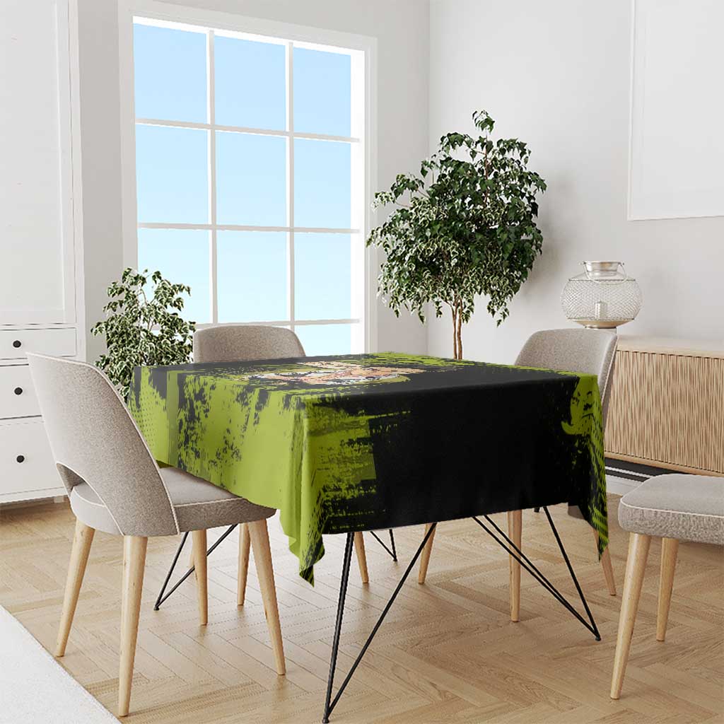 Gyomei Himejima Demon Slayer Bold Green Theme Tablecloth with Prayer Pose and Intense Expression Design - The Mazicc