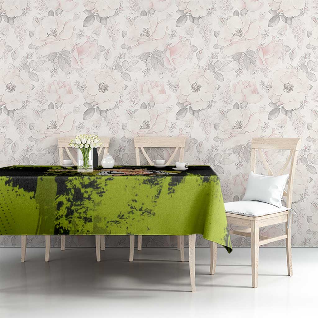 Gyomei Himejima Demon Slayer Bold Green Theme Tablecloth with Prayer Pose and Intense Expression Design - The Mazicc