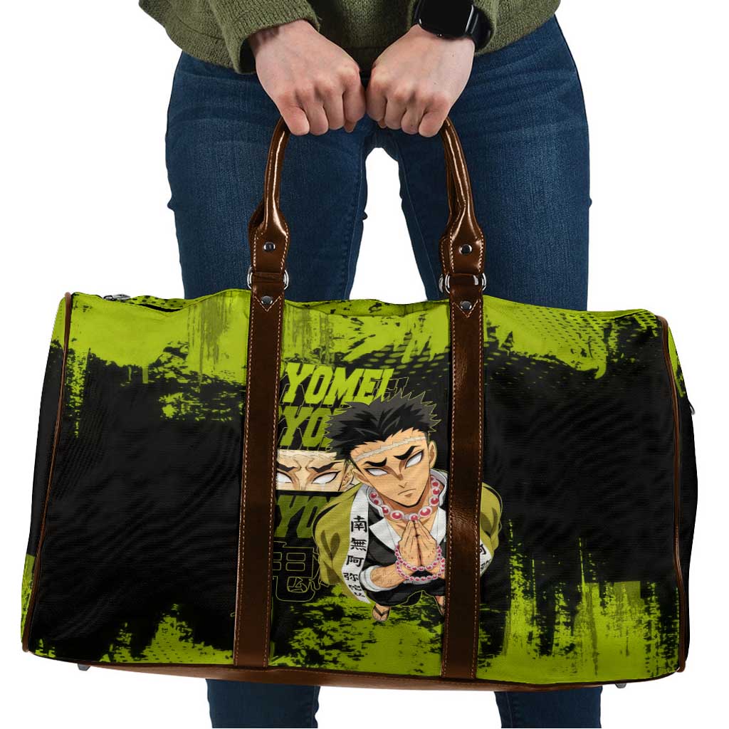 Gyomei Himejima Demon Slayer Bold Green Theme Travel Bag with Prayer Pose and Intense Expression Design - The Mazicc