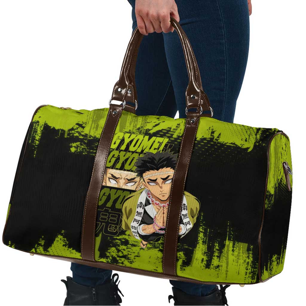 Gyomei Himejima Demon Slayer Bold Green Theme Travel Bag with Prayer Pose and Intense Expression Design - The Mazicc
