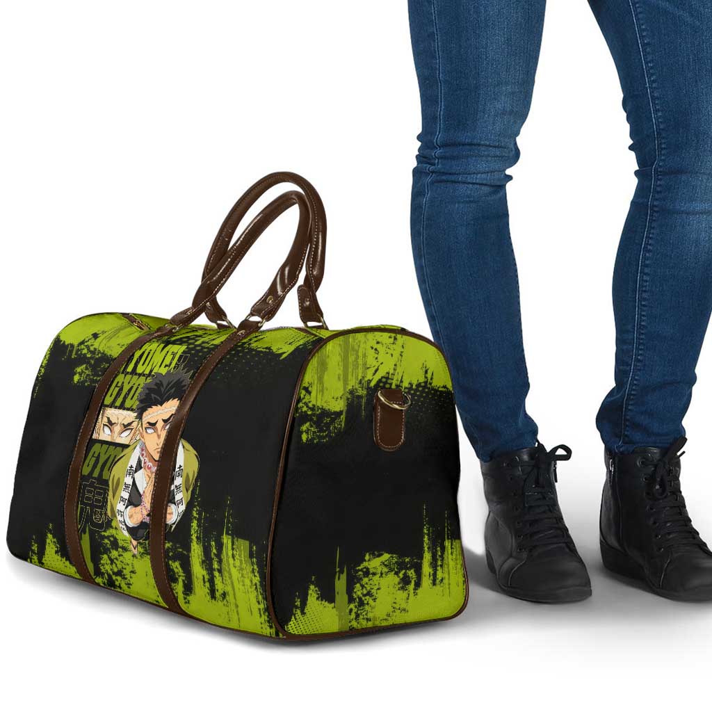 Gyomei Himejima Demon Slayer Bold Green Theme Travel Bag with Prayer Pose and Intense Expression Design - The Mazicc