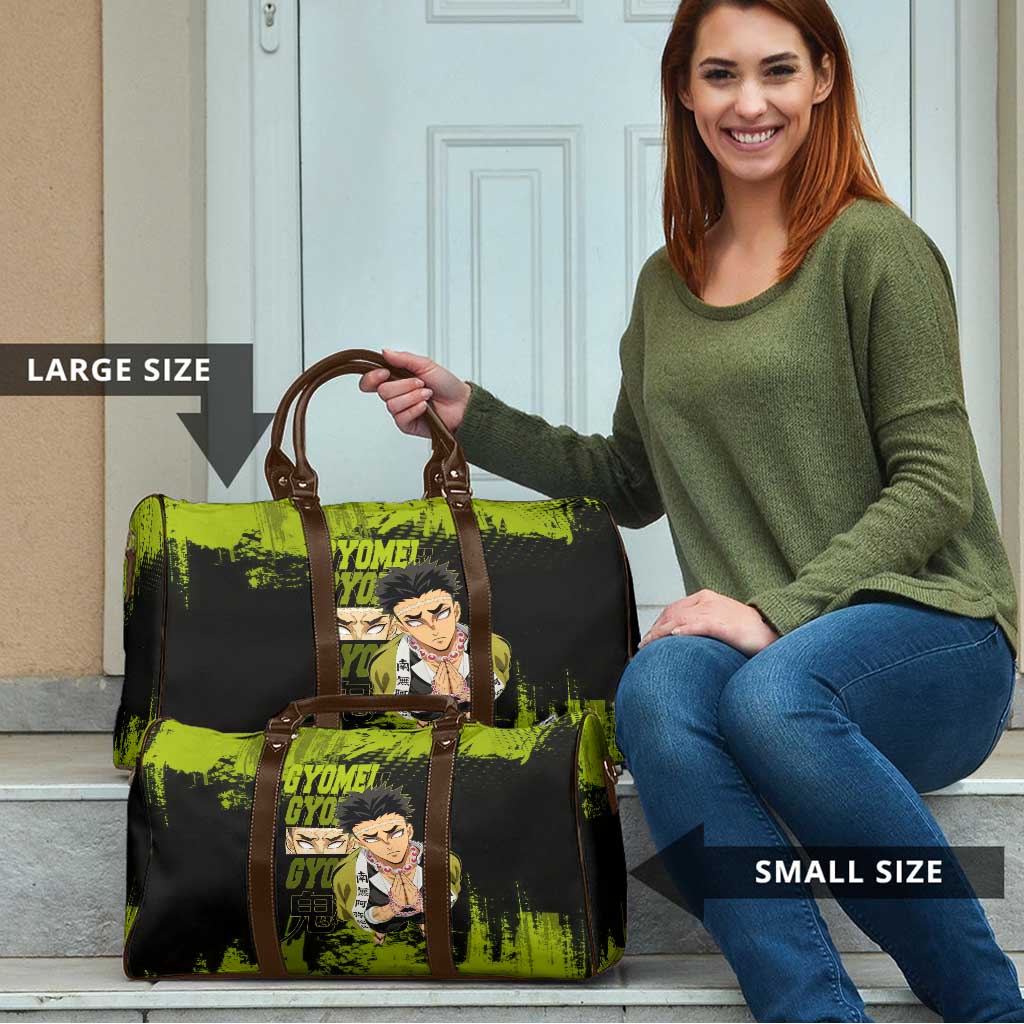 Gyomei Himejima Demon Slayer Bold Green Theme Travel Bag with Prayer Pose and Intense Expression Design - The Mazicc
