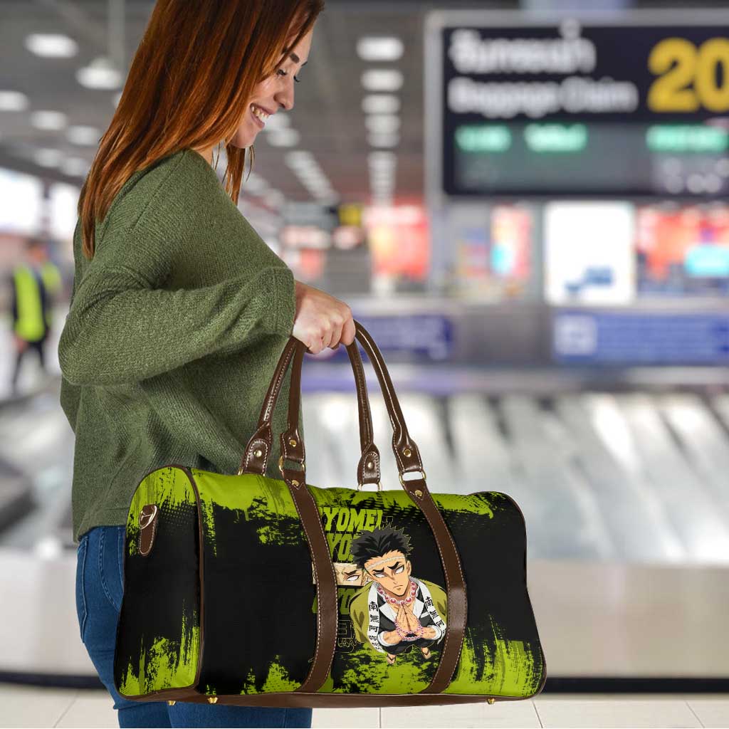Gyomei Himejima Demon Slayer Bold Green Theme Travel Bag with Prayer Pose and Intense Expression Design - The Mazicc