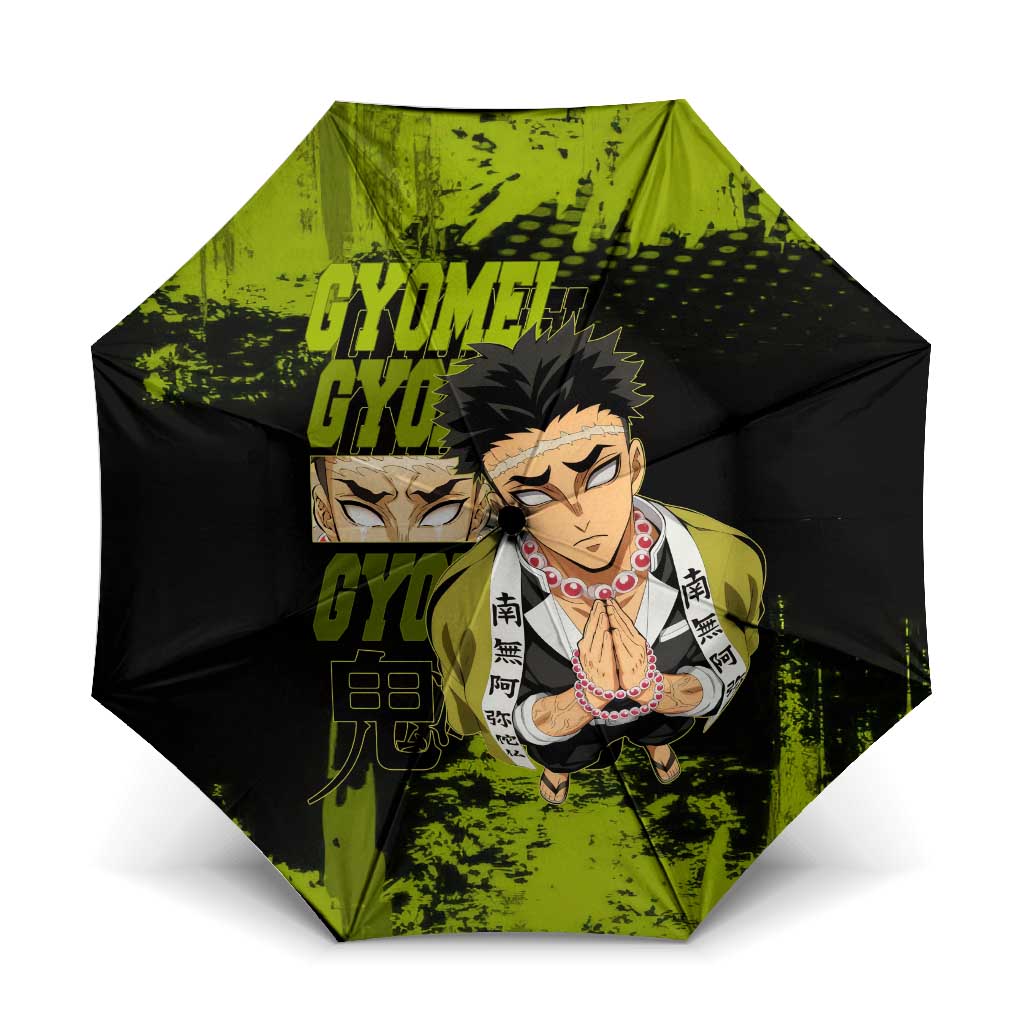Gyomei Himejima Demon Slayer Bold Green Theme Umbrella with Prayer Pose and Intense Expression Design - The Mazicc