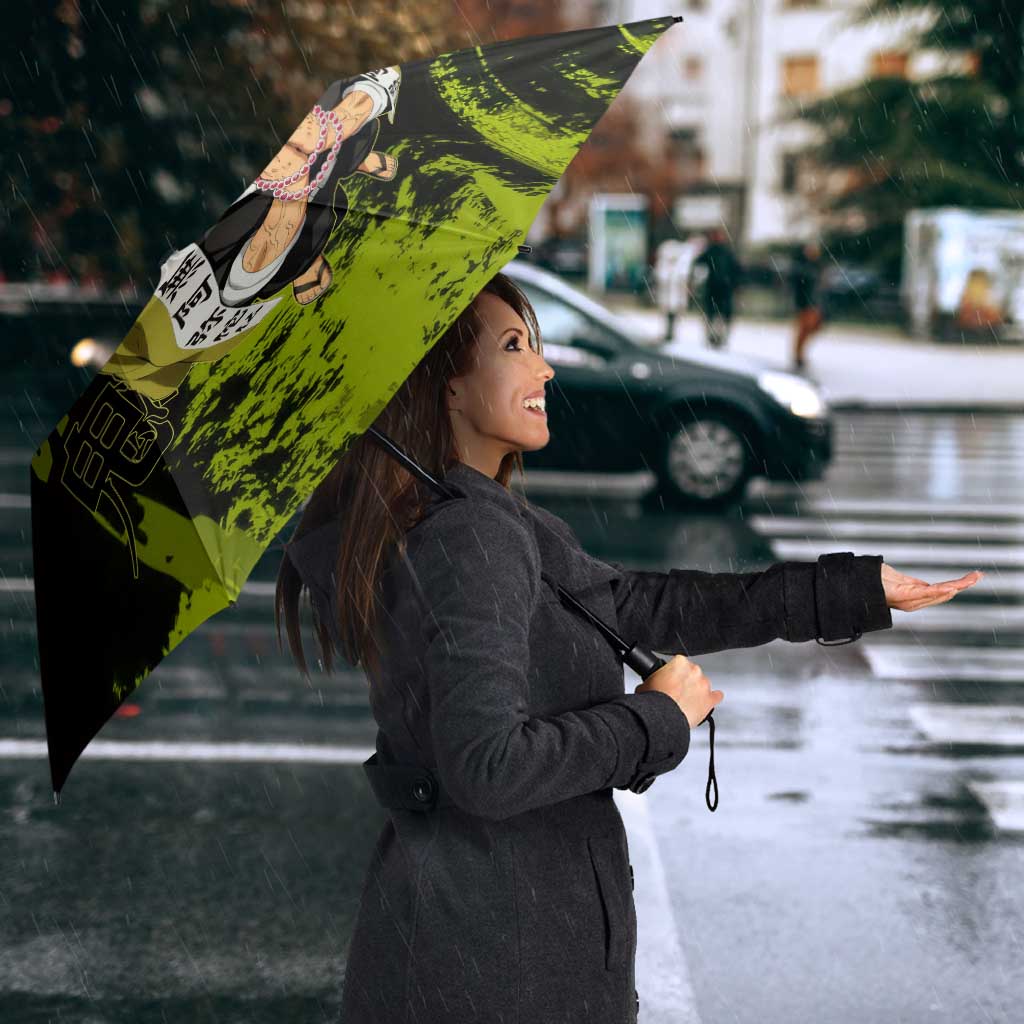 Gyomei Himejima Demon Slayer Bold Green Theme Umbrella with Prayer Pose and Intense Expression Design - The Mazicc