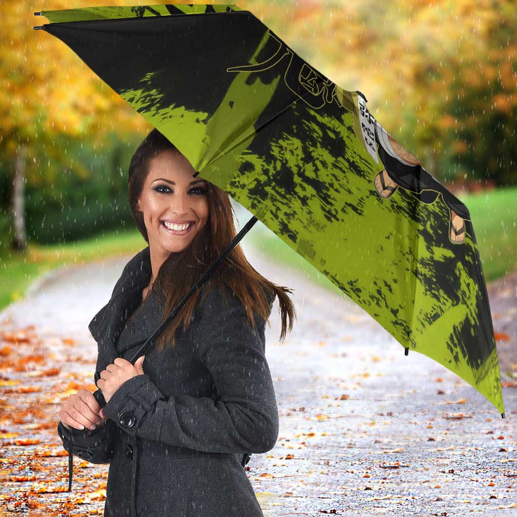 Gyomei Himejima Demon Slayer Bold Green Theme Umbrella with Prayer Pose and Intense Expression Design - The Mazicc