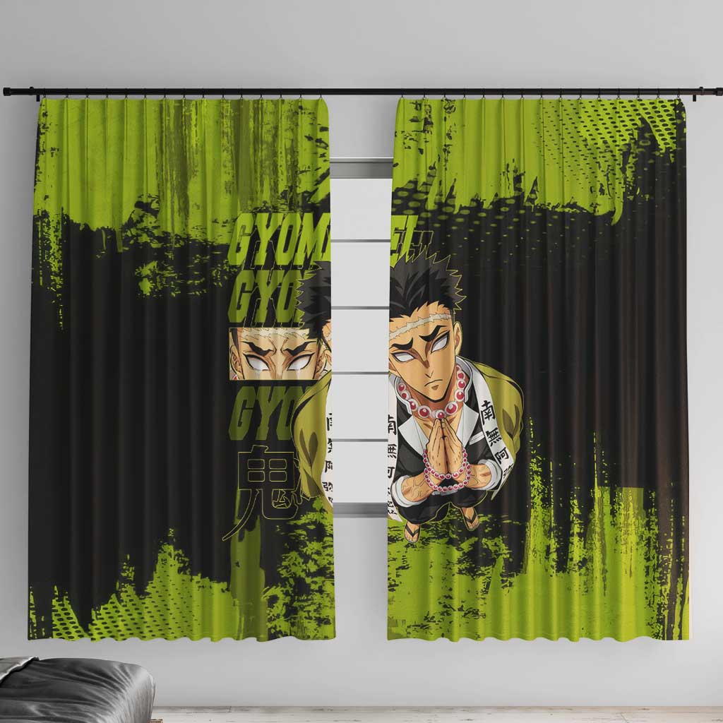 Gyomei Himejima Demon Slayer Bold Green Theme Window Curtain with Prayer Pose and Intense Expression Design - The Mazicc
