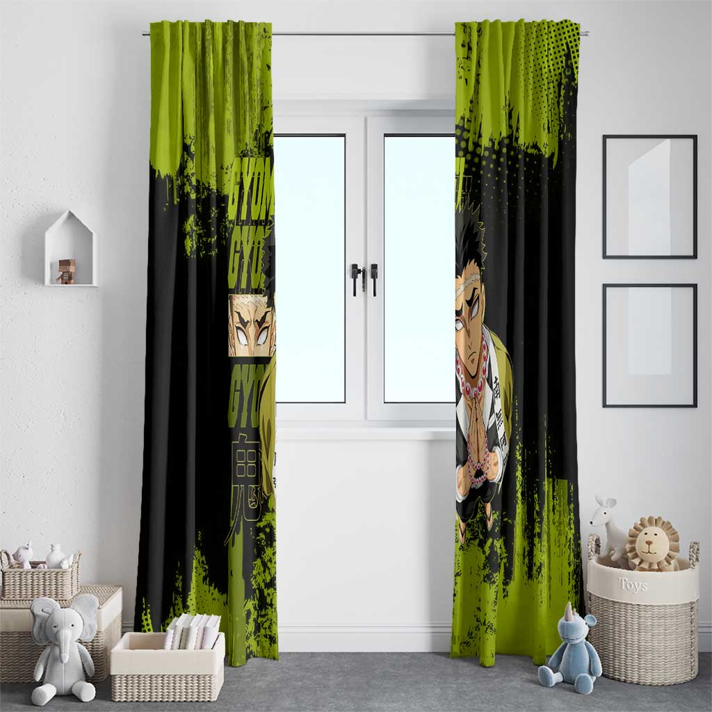 Gyomei Himejima Demon Slayer Bold Green Theme Window Curtain with Prayer Pose and Intense Expression Design - The Mazicc