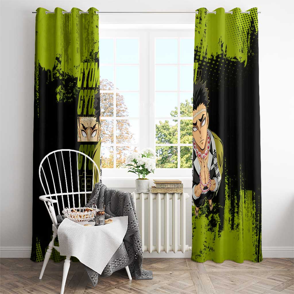 Gyomei Himejima Demon Slayer Bold Green Theme Window Curtain with Prayer Pose and Intense Expression Design - The Mazicc