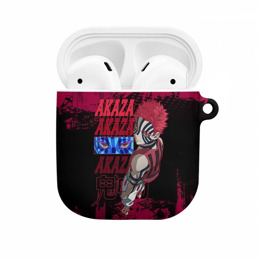 Akaza Demon Slayer Intense Eyes Design AirPods Case with Red and Black Grunge Aesthetic and Dynamic Pose - The Mazicc