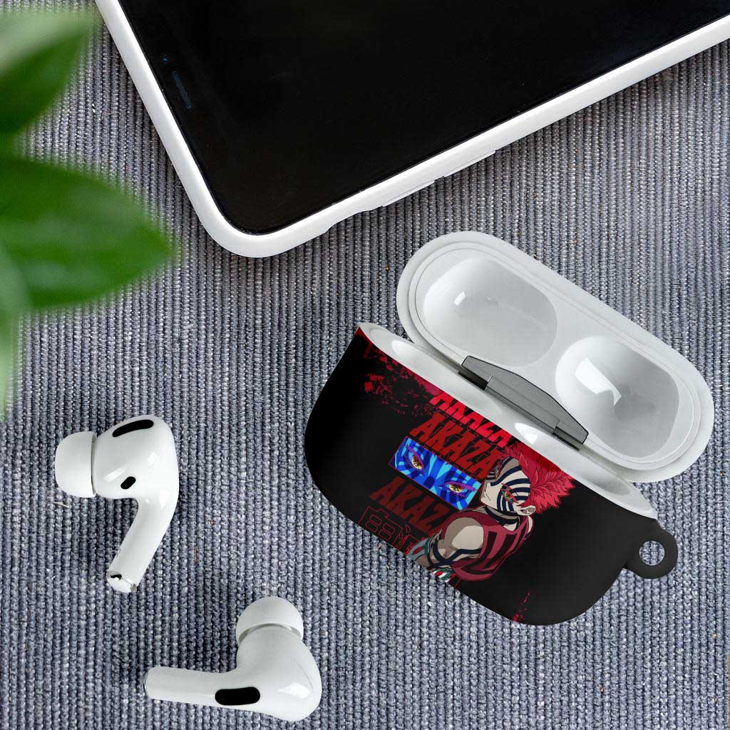 Akaza Demon Slayer Intense Eyes Design AirPods Case with Red and Black Grunge Aesthetic and Dynamic Pose - The Mazicc
