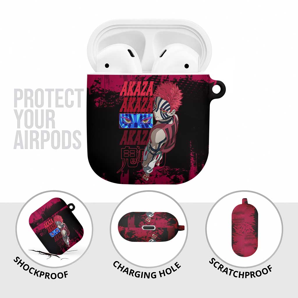 Akaza Demon Slayer Intense Eyes Design AirPods Case with Red and Black Grunge Aesthetic and Dynamic Pose - The Mazicc