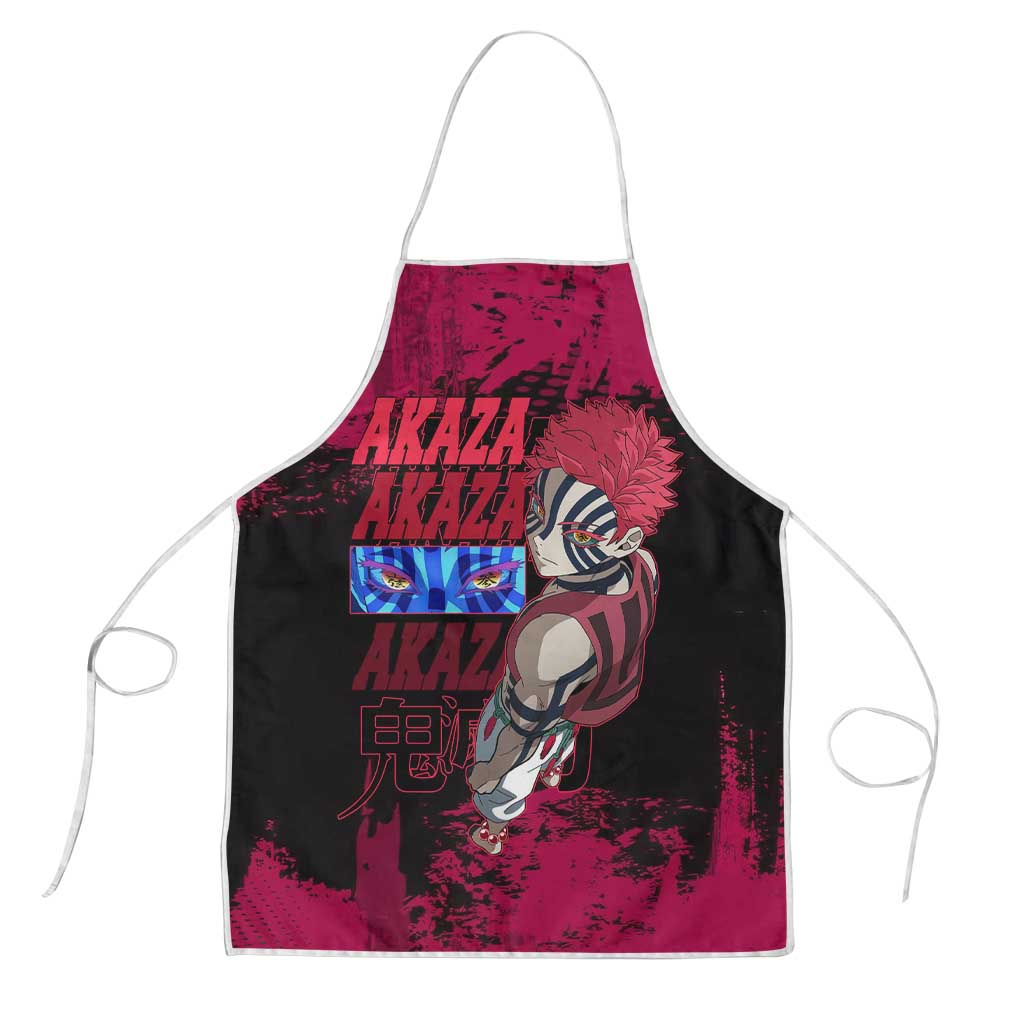 Akaza Demon Slayer Intense Eyes Design Apron with Red and Black Grunge Aesthetic and Dynamic Pose - The Mazicc