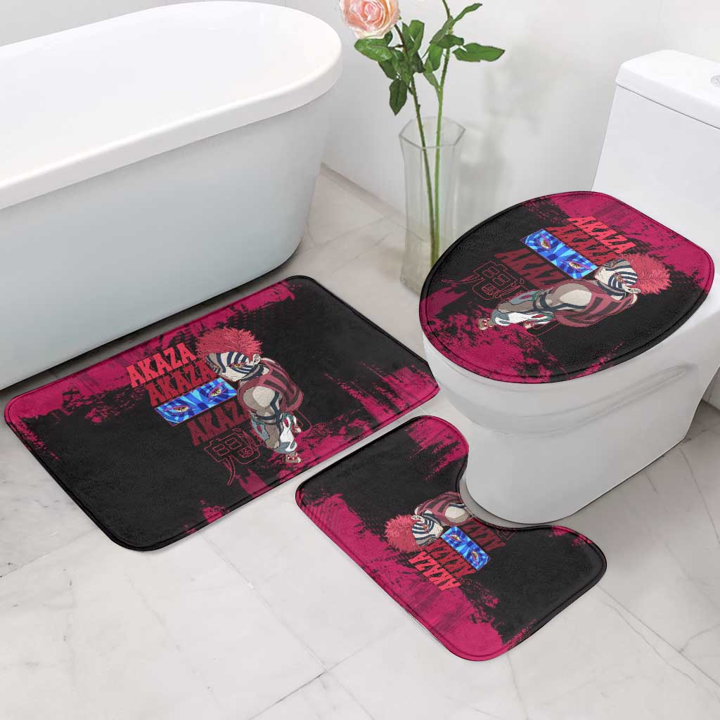 Akaza Demon Slayer Intense Eyes Design Bathroom Set with Red and Black Grunge Aesthetic and Dynamic Pose - The Mazicc