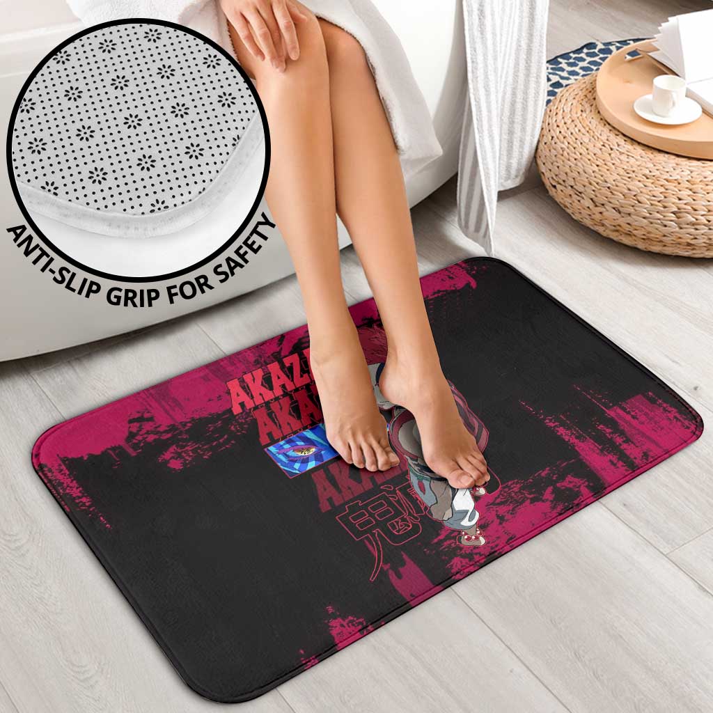 Akaza Demon Slayer Intense Eyes Design Bathroom Set with Red and Black Grunge Aesthetic and Dynamic Pose - The Mazicc