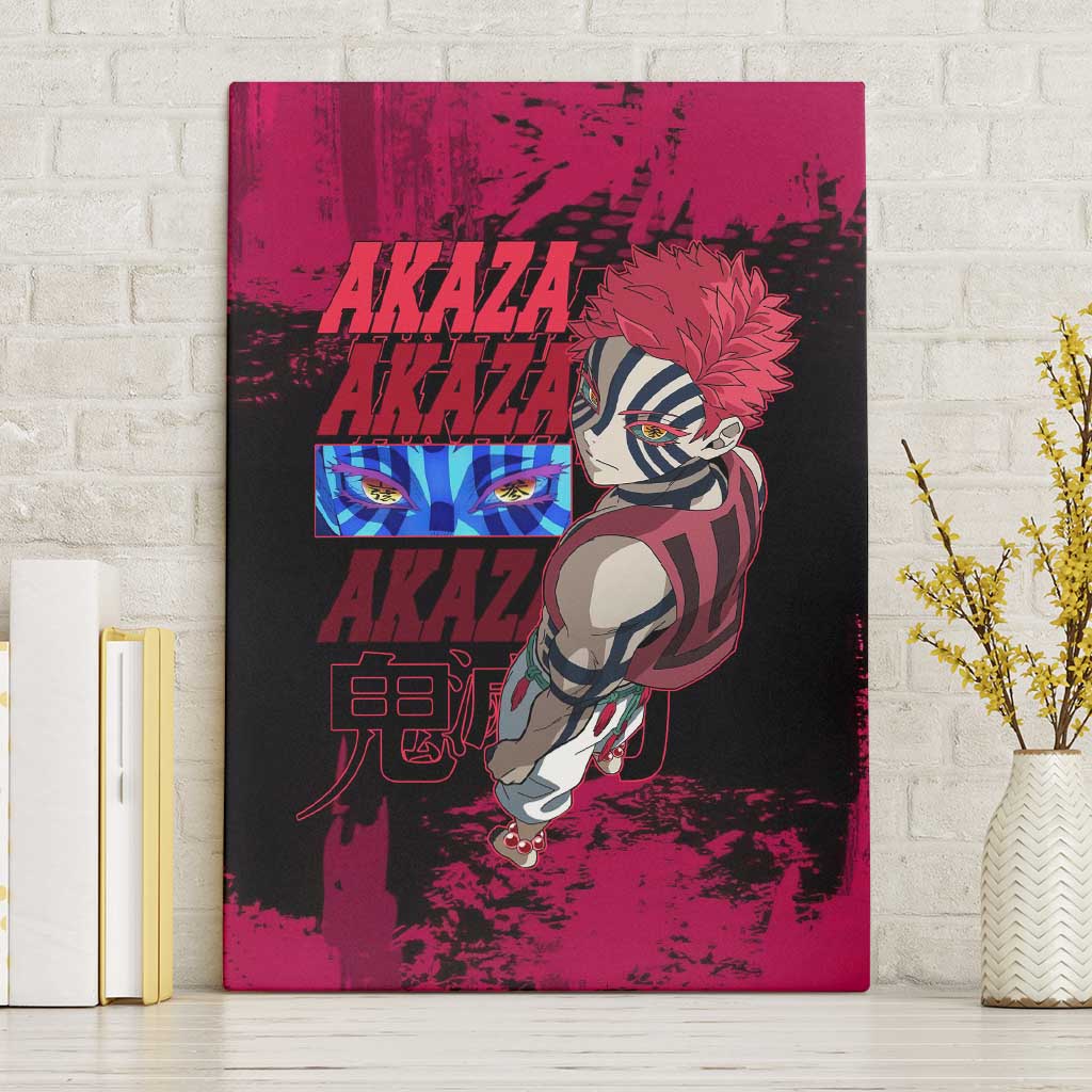 Akaza Demon Slayer Intense Eyes Design Canvas Wall Art with Red and Black Grunge Aesthetic and Dynamic Pose - The Mazicc