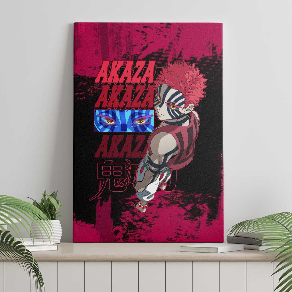 Akaza Demon Slayer Intense Eyes Design Canvas Wall Art with Red and Black Grunge Aesthetic and Dynamic Pose - The Mazicc